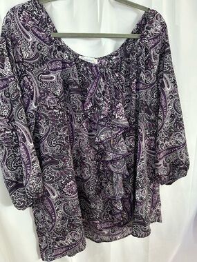 Dress Barn Purple Paisley Ruffle Peasant Top